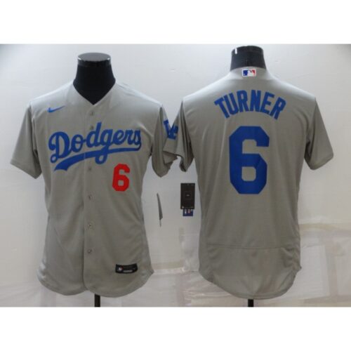 686355739d479_1 Men's Los Angeles Dodgers #6 Trea Turner Grey Flex Base Stitched Jersey