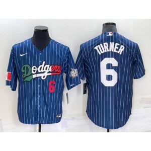 6863557a8b2ee_1 Men's Los Angeles Dodgers #6 Trea Turner Navy Mexico World Series Cool Base Stitched Baseball Jersey