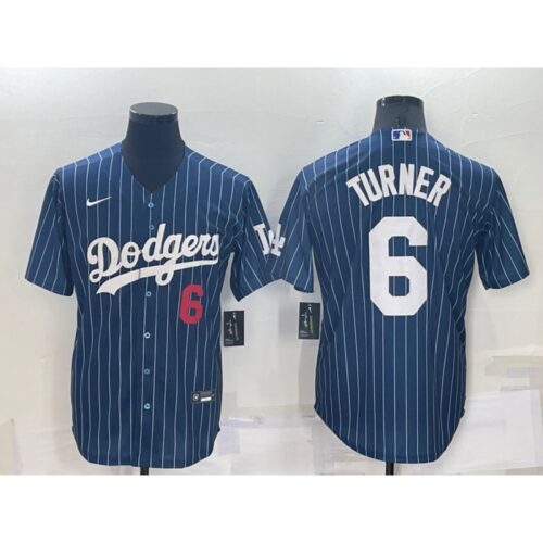 6863558182595_1 Men's Los Angeles Dodgers #6 Trea Turner Navy Cool Base Stitched Baseball Jersey