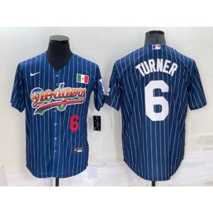 686355850e97a_1 Men's Los Angeles Dodgers #6 Trea Turner Navy Mexico Rainbow Cool Base Stitched Baseball Jersey