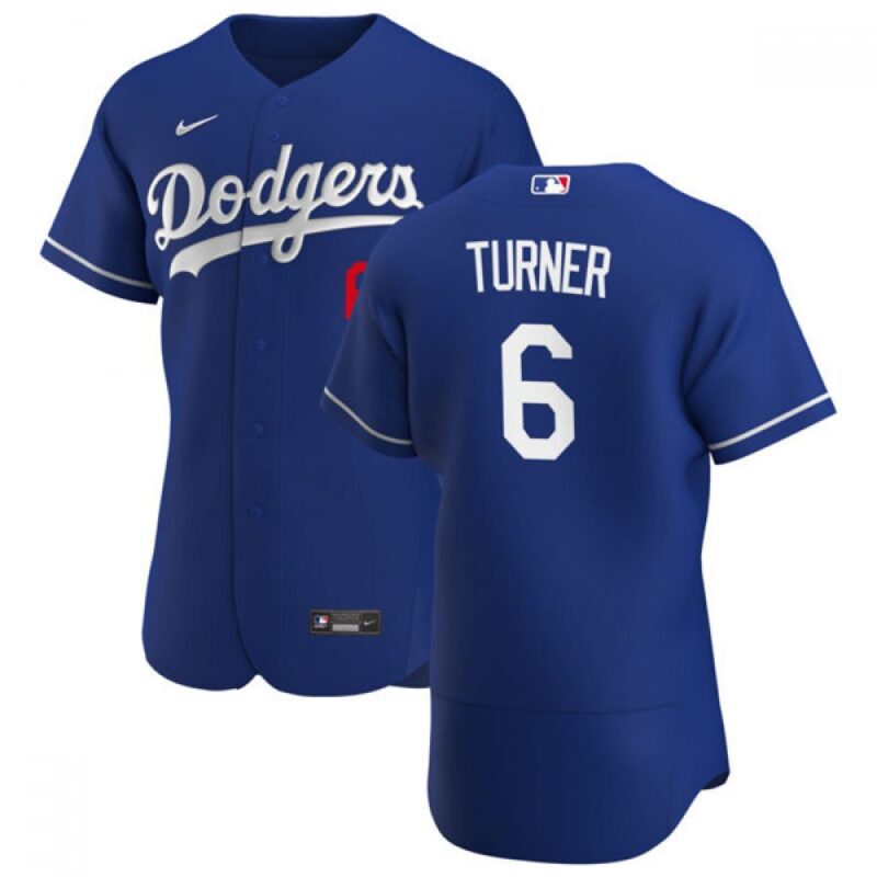 6863558f327b7_1 Men's Los Angeles Dodgers #6 Trea Turner Royal Flex Base Stitched Jersey