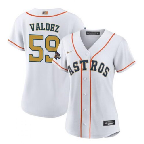 686356466050e_1 Women's Houston Astros #59 Framber Valdez White/Gold Stitched Baseball Jersey(Run Small)
