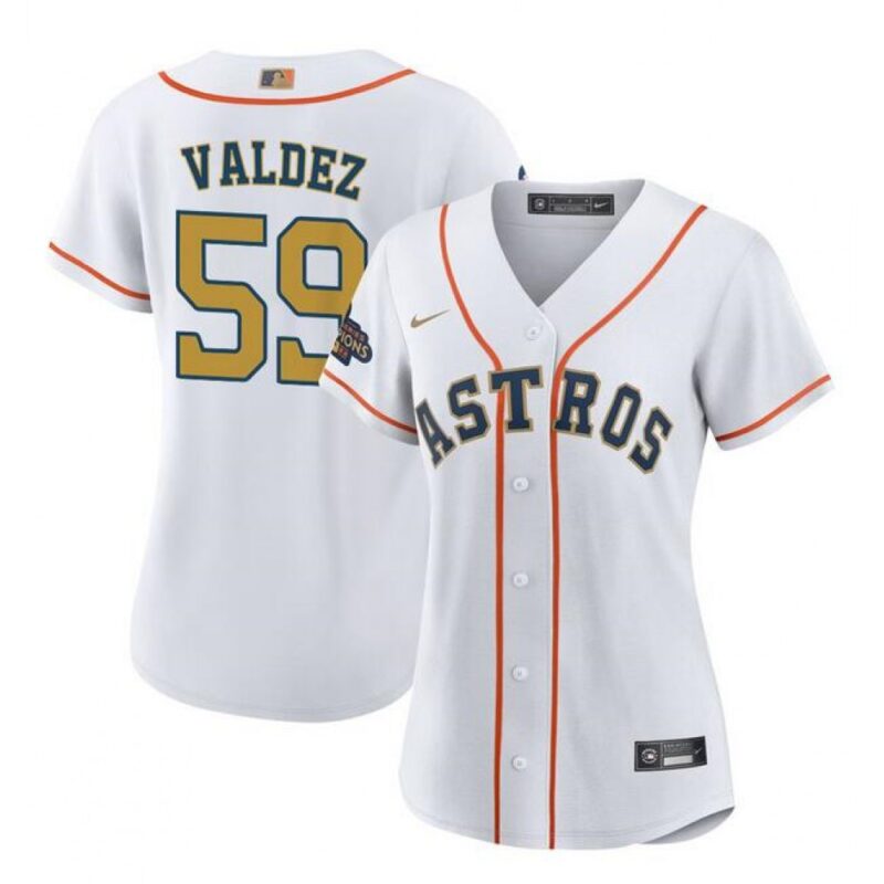 686356466050e_1 Women's Houston Astros #59 Framber Valdez White/Gold Stitched Baseball Jersey(Run Small)