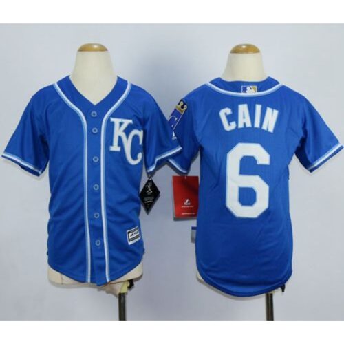 6863566221c36_1 Royals #6 Lorenzo Cain Blue Alternate 2 Cool Base Stitched Youth MLB Jersey