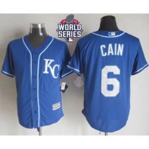 6863566a8d5fb_1 Royals #6 Lorenzo Cain Blue Alternate 2 New Cool Base W/2015 World Series Patch Stitched MLB Jersey