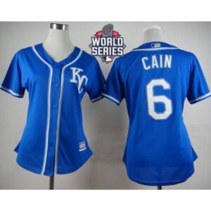 6863566dc15af_1 Royals #6 Lorenzo Cain Blue Alternate 2 W/2015 World Series Patch Women's Stitched MLB Jersey