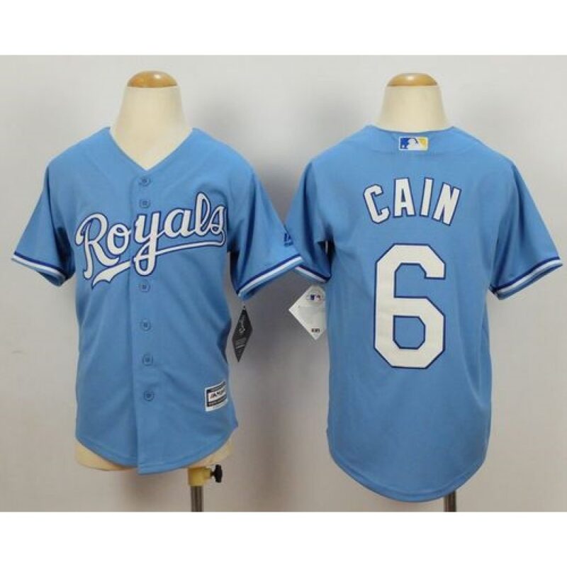 68635672d3809_1 Royals #6 Lorenzo Cain Blue Cool Base Alternate 1 Stitched Youth MLB Jersey