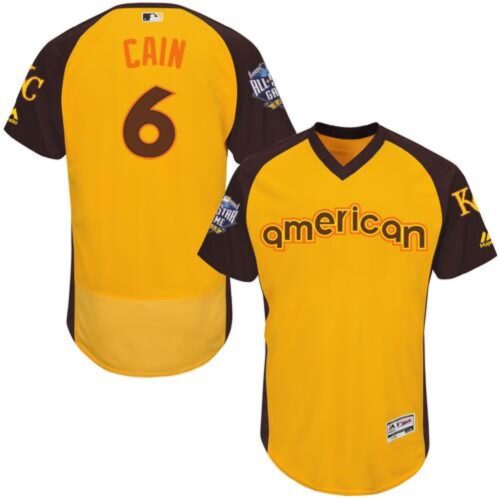 68635683b77b6_1 Royals #6 Lorenzo Cain Gold Flexbase Authentic Collection 2016 All-Star American League Stitched MLB Jersey