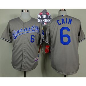 6863569613f69_1 Royals #6 Lorenzo Cain Grey Cool Base W/2015 World Series Patch Stitched MLB Jersey