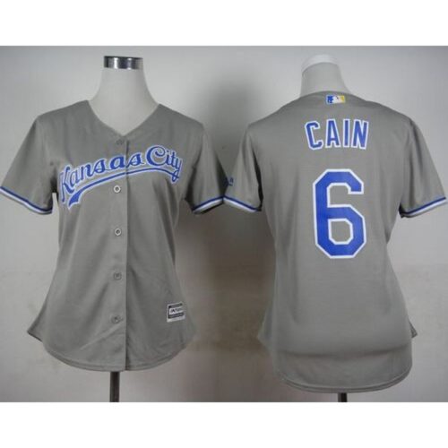 686356a53ce96_1 Royals #6 Lorenzo Cain Grey Road Women's Stitched MLB Jersey