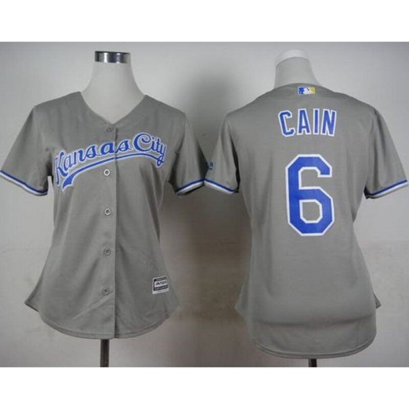 686356a53ce96_1 Royals #6 Lorenzo Cain Grey Road Women's Stitched MLB Jersey