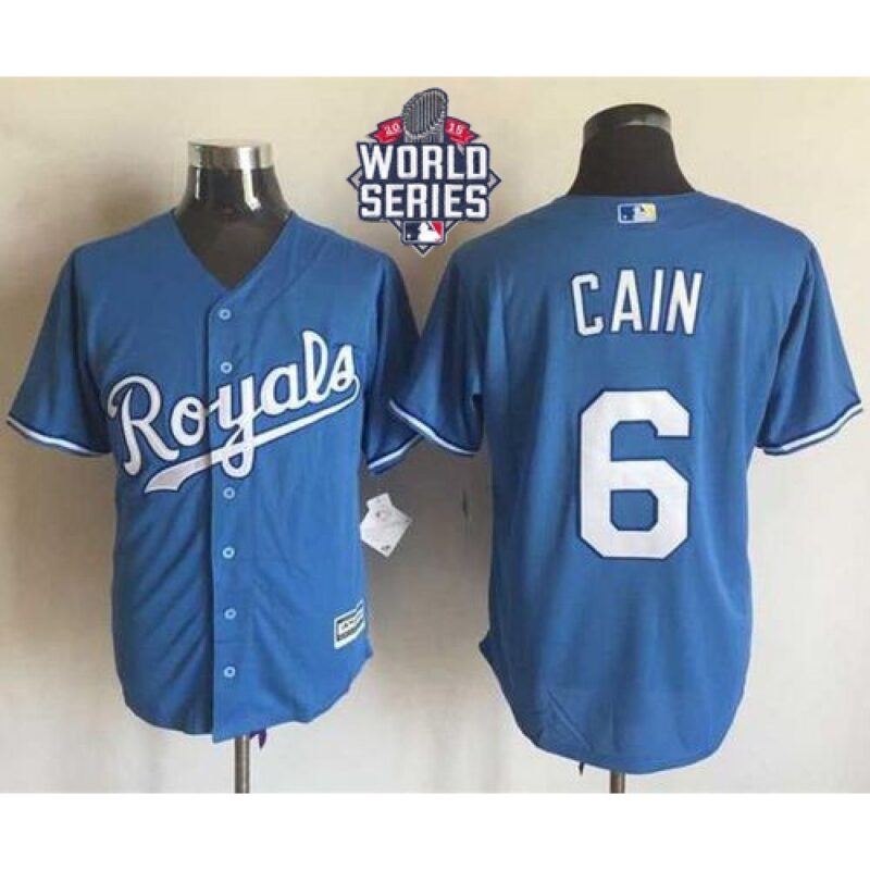 686356b3c4ab3_1 Royals #6 Lorenzo Cain Light Blue Alternate 1 New Cool Base W/2015 World Series Patch Stitched MLB Jersey