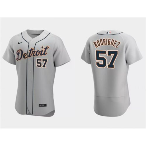 686356b6e2d1d_1 Men's Detroit Tigers #57 Eduardo Rodriguez Grey Flex Base Stitched Jersey