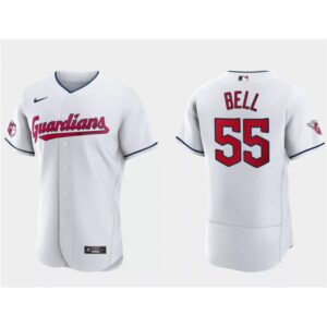 6863574b61e04_1 Men's Cleveland Guardians #55 Josh Bell White Flex Base Stitched Jersey