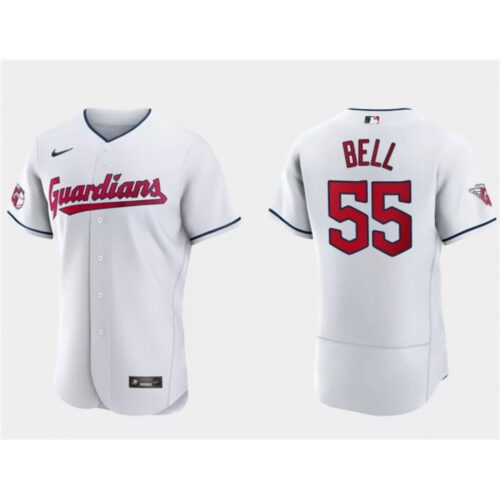 6863574b61e04_1 Men's Cleveland Guardians #55 Josh Bell White Flex Base Stitched Jersey