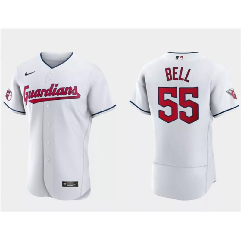 6863574b61e04_1 Men's Cleveland Guardians #55 Josh Bell White Flex Base Stitched Jersey