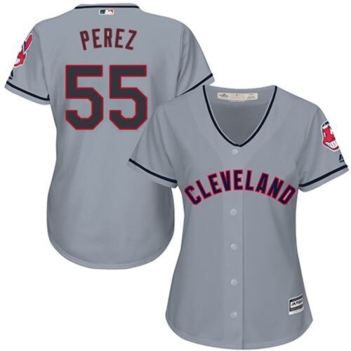 686357709040f_1 indians #55 Roberto Perez Grey Women's Road Stitched MLB Jersey