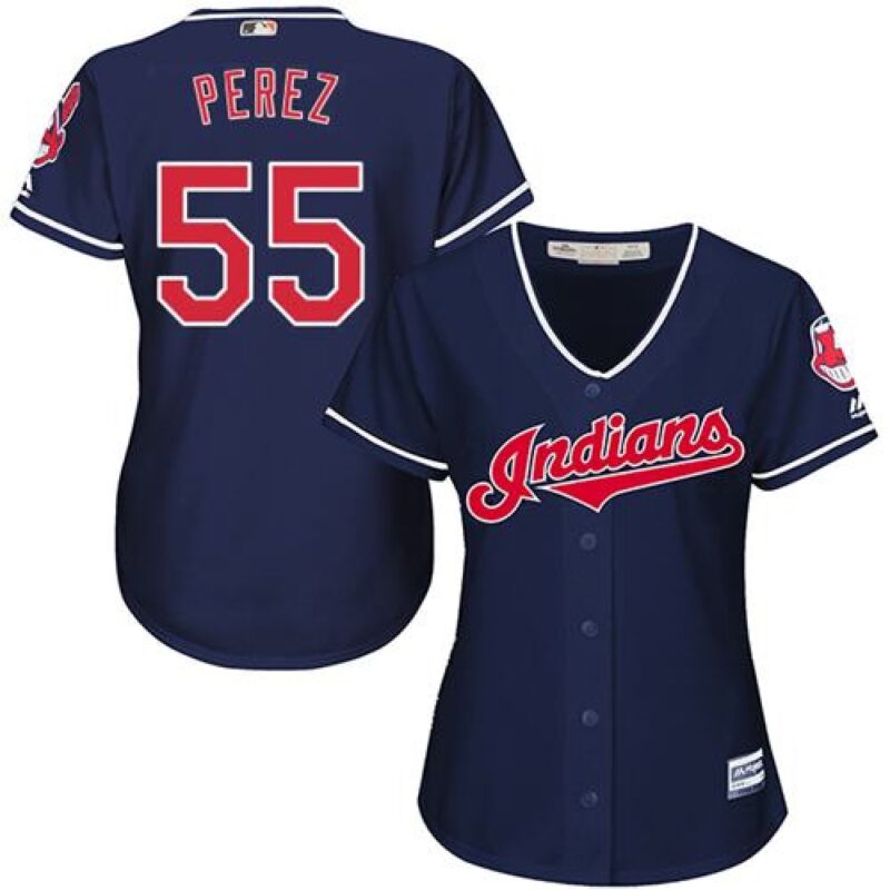 686357732a528_1 indians #55 Roberto Perez Navy Blue Women's Alternate Stitched MLB Jersey