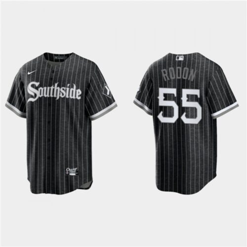 686357d77f460_1 Men's Chicago White Sox #55 Carlos Rodon Black 2021 City Connect Cool Base Stitched Jersey