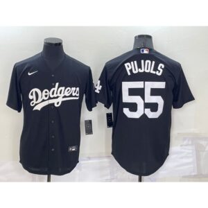 686358179d4f9_1 Men's Los Angeles Dodgers #55 Albert Pujols Black Cool Base Stitched Baseball Jersey
