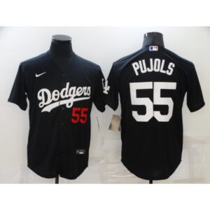 6863581ad097f_1 Men's Los Angeles Dodgers #55 Albert Pujols Black Cool Base Stitched Baseball Jersey