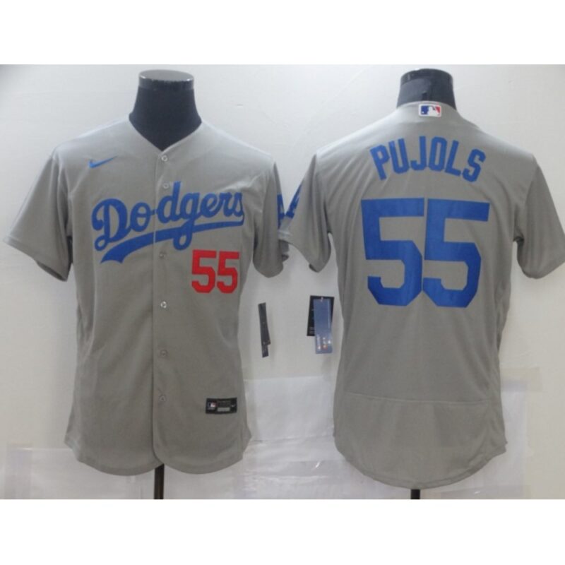 6863581e0ee40_1 Men's Los Angeles Dodgers #55 Albert Pujols Grey Flex Base Sttiched Jersey