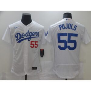 6863582813eba_1 Men's Los Angeles Dodgers #55 Albert Pujols White Flex Base Sttiched Jersey