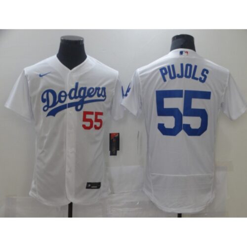 6863582813eba_1 Men's Los Angeles Dodgers #55 Albert Pujols White Flex Base Sttiched Jersey