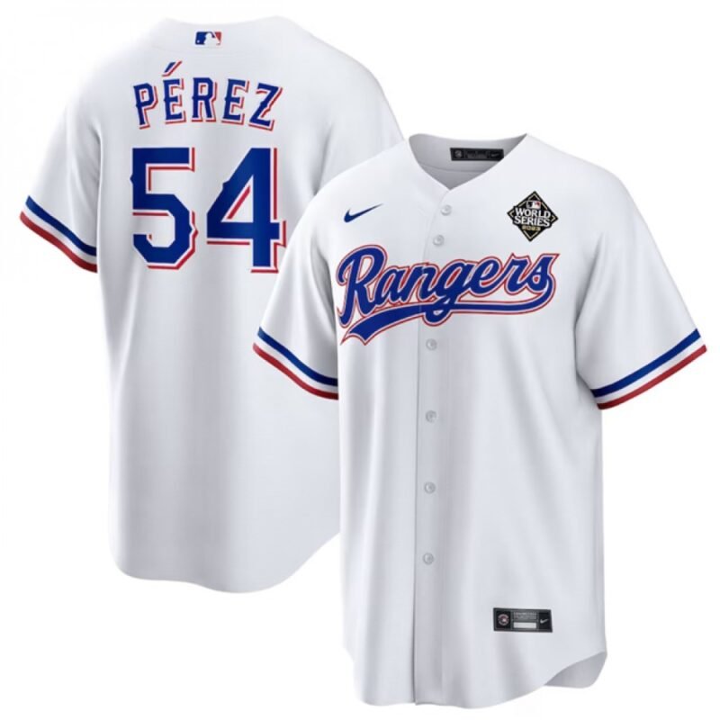 Men's Texas Rangers #54 Martin Perez White 2023 World Series Stitched Baseball  Jersey