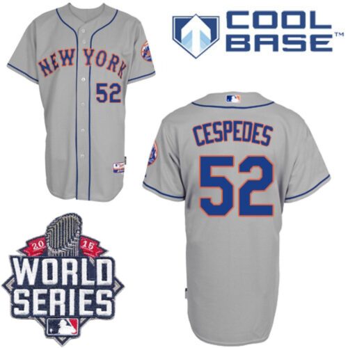 686359e2ac644_1 Mets #52 Yoenis Cespedes Grey Road Cool Base W/2015 World Series Patch Stitched MLB Jersey
