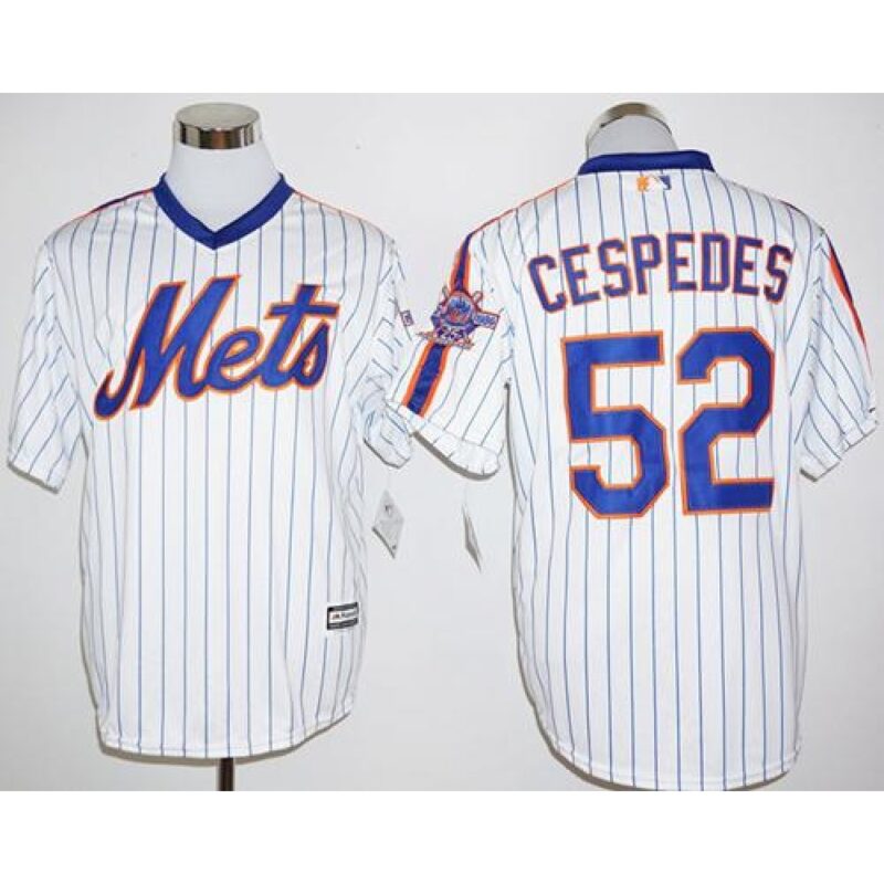686359ec498f1_1 Mets #52 Yoenis Cespedes White(Blue Strip) Cool Base Cooperstown 25TH Stitched MLB Jersey