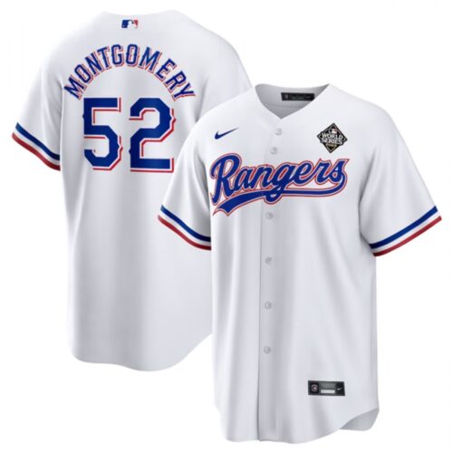 68635a722f7ff_1 Men's Texas Rangers #52 Jordan Montgomery White 2023 World Series Stitched Baseball Jersey