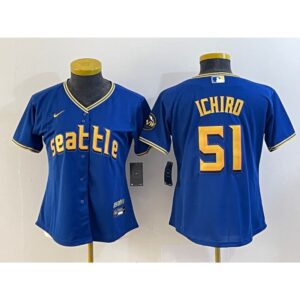 68635b6145657_1 Women's Seattle Mariners #51 ichiro Suzuki Royal 2023 City Connect Stitched Baseball Jersey(Run Small)