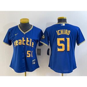 68635b6402cad_1 Women's Seattle Mariners #51 ichiro Suzuki Royal 2023 City Connect With Patch Stitched Baseball Jersey(Run Small)