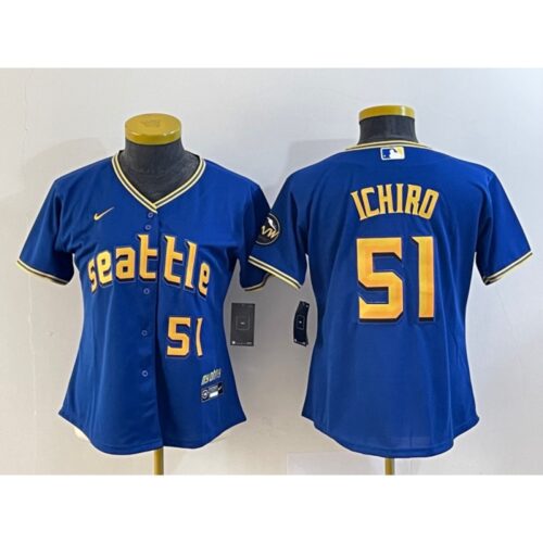 68635b6402cad_1 Women's Seattle Mariners #51 ichiro Suzuki Royal 2023 City Connect With Patch Stitched Baseball Jersey(Run Small)