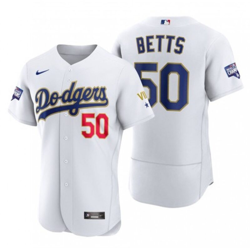 68635be1a57fa_1 Women's Los Angeles Dodgers #50 Mookie Betts White Gold Championship Stitched MLB Jersey(Run Small)