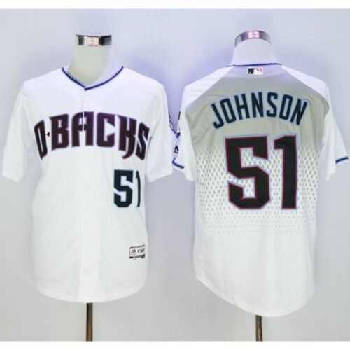 68635c14b157f_1 Diamondbacks #51 Randy Johnson White/Capri New Cool Base Stitched MLB Jersey