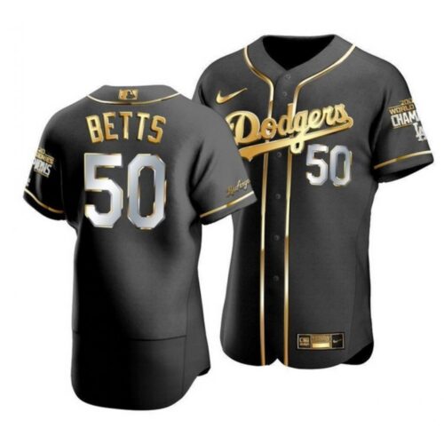 68635cd4105e2_1 Men's Los Angeles Dodgers #50 Mookie Betts Black/Gold Edition Championship Flex Base Stitched jersey