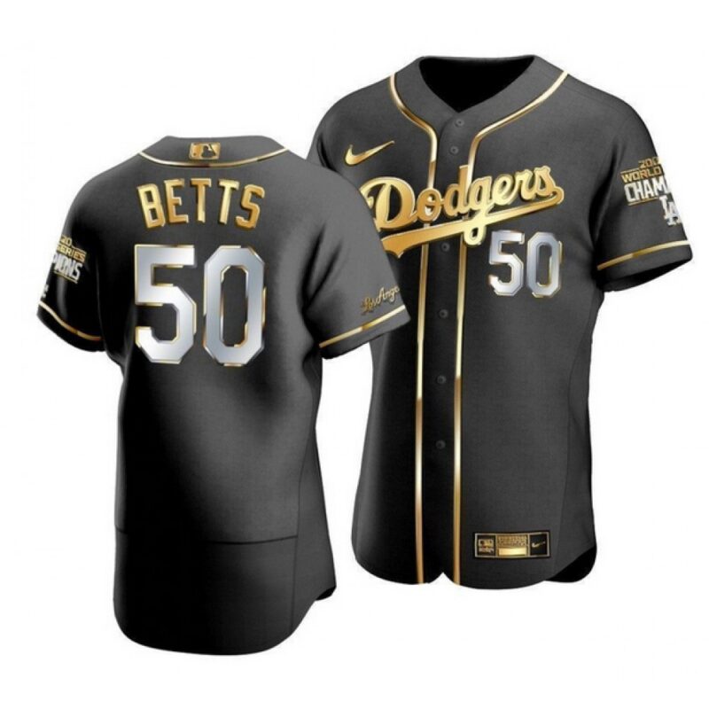 68635cd4105e2_1 Men's Los Angeles Dodgers #50 Mookie Betts Black/Gold Edition Championship Flex Base Stitched jersey