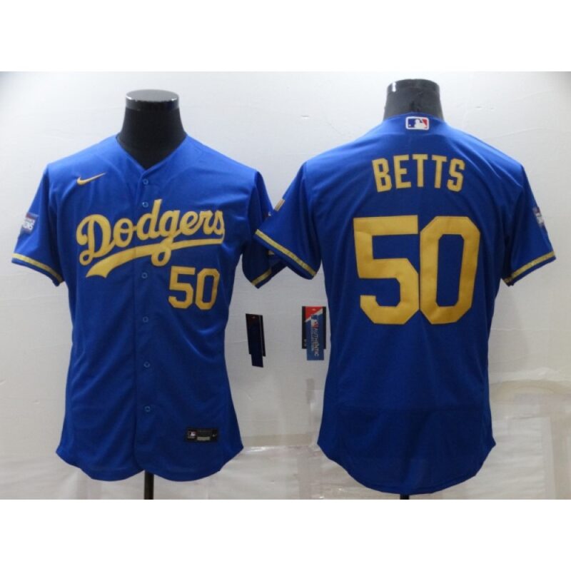 68635cdac9634_1 Men's Los Angeles Dodgers #50 Mookie Betts Blue Gold 2020 World Series Flex Base Stitched Jersey