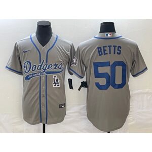 68635ce89a59b_1 Men's Los Angeles Dodgers #50 Mookie Betts Gray With Patch Cool Base Stitched Baseball Jersey