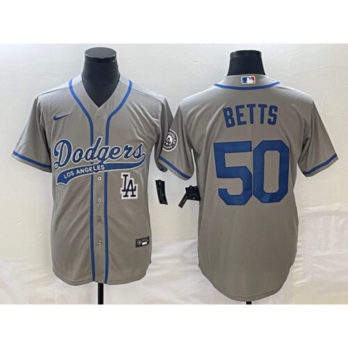 68635ce89a59b_1 Men's Los Angeles Dodgers #50 Mookie Betts Gray With Patch Cool Base Stitched Baseball Jersey