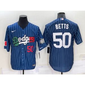 68635d073dafd_1 Men's Los Angeles Dodgers #50 Mookie Betts Navy Mexico World Series Cool Base Stitched Baseball Jersey