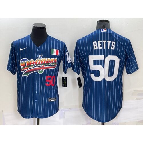 68635d14e7384_1 Men's Los Angeles Dodgers #50 Mookie Betts Navy Mexico Rainbow Cool Base Stitched Baseball Jersey