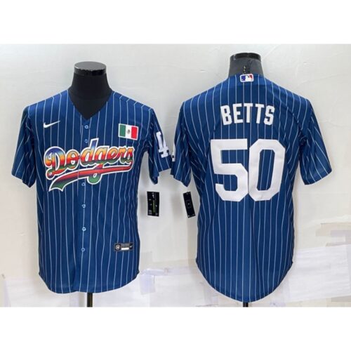 68635d1b3491f_1 Men's Los Angeles Dodgers #50 Mookie Betts Navy Mexico Rainbow Cool Base Stitched Baseball Jersey