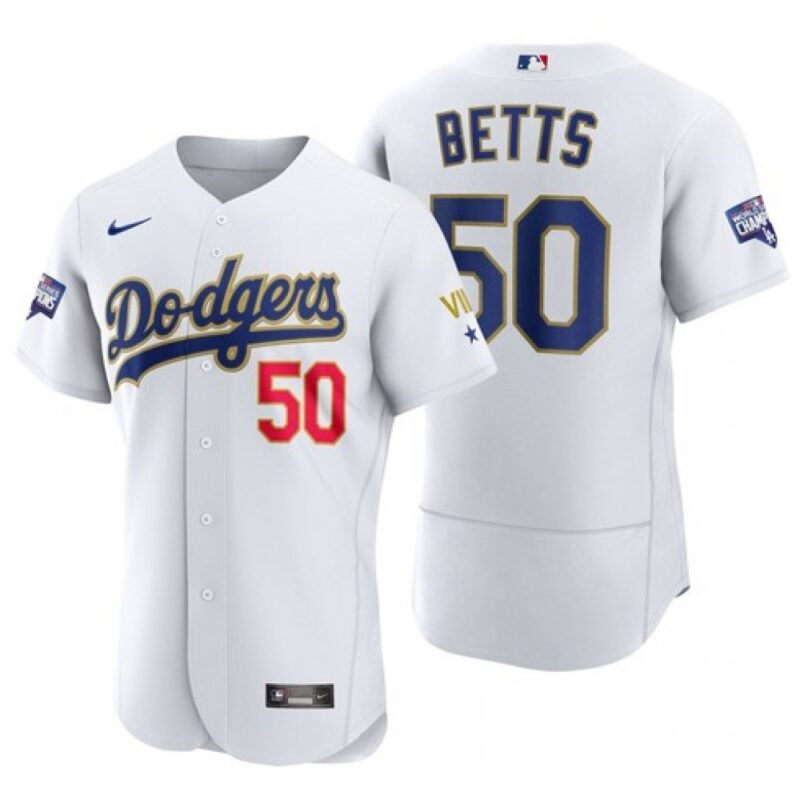 68635d402a172_1 Men's Los Angeles Dodgers #50 Mookie Betts White Gold Championship Flex Base Sttiched MLB Jersey