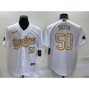 68635d5d52dd7_1 Men's Los Angeles Dodgers #50 Mookie Betts 2022 All-Star White Cool Base Stitched Baseball Jersey