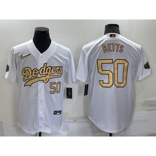 68635d5d52dd7_1 Men's Los Angeles Dodgers #50 Mookie Betts 2022 All-Star White Cool Base Stitched Baseball Jersey