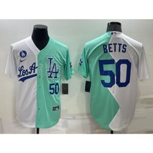 68635d7410022_1 Men's Los Angeles Dodgers #50 Mookie Betts 2022 All-Star White/Green Cool Base Stitched Baseball Jersey