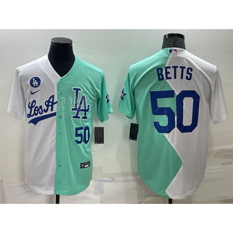 68635d7410022_1 Men's Los Angeles Dodgers #50 Mookie Betts 2022 All-Star White/Green Cool Base Stitched Baseball Jersey